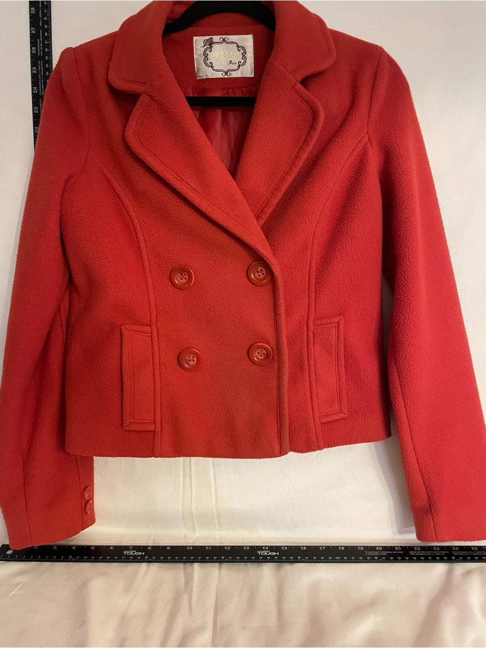 Vintage Polyester Blend Double-Breasted Red Peacoat